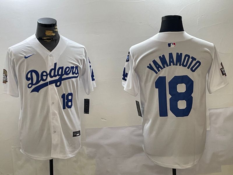 Men Los Angeles Dodgers #18 Yamamoto White Game 2024 Nike MLB Jersey style 11201->los angeles dodgers->MLB Jersey